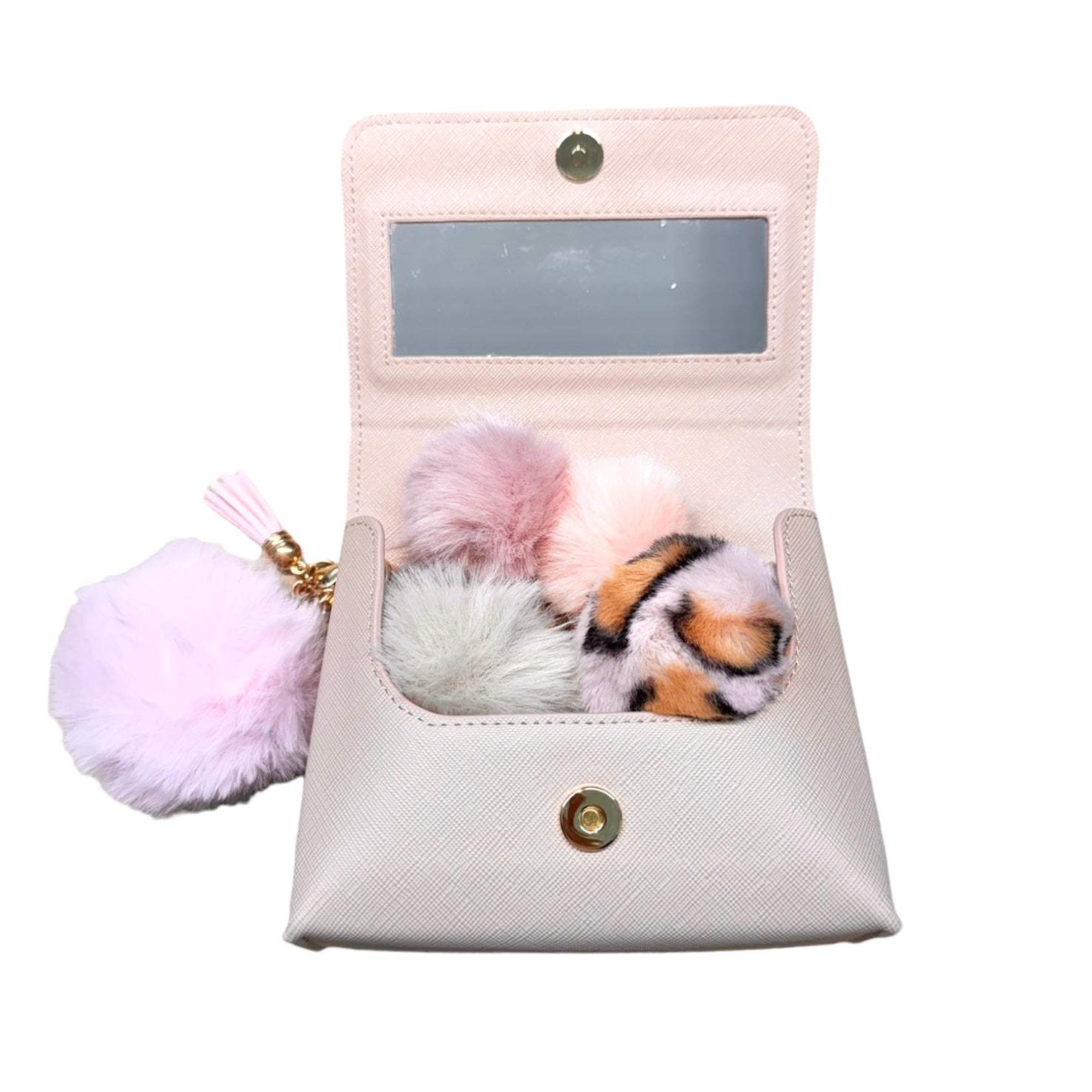 リキュール・コフレ用ピンクポーチとふわふわチャーム付き収納ケース